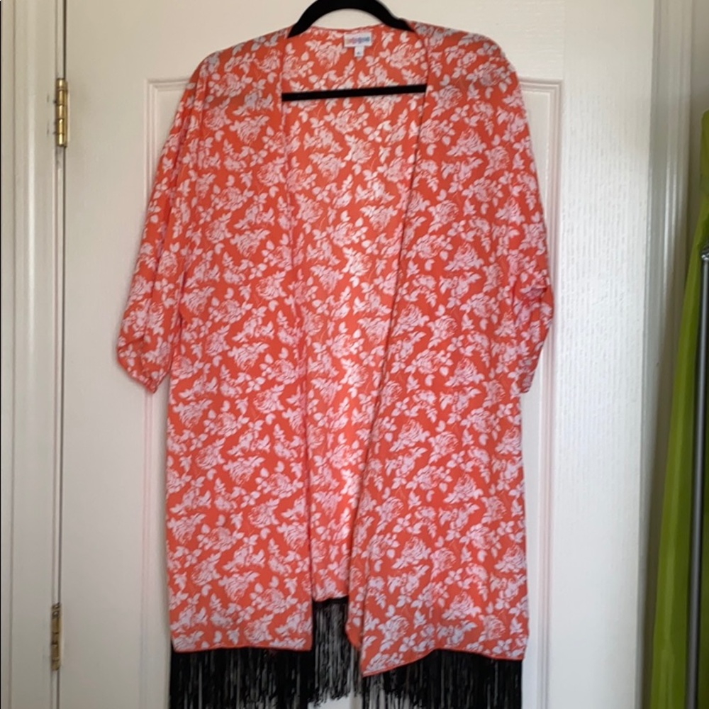 Lularoe L Monroe Tassel Shawl. Orange and white.